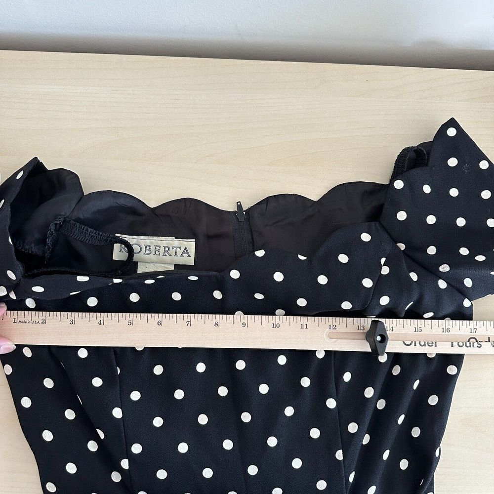 Vintage Polka Dot Dress Womens Small 90s Mini Bodycon Retro Pinup Off Shoulder - Picture 12 of 13